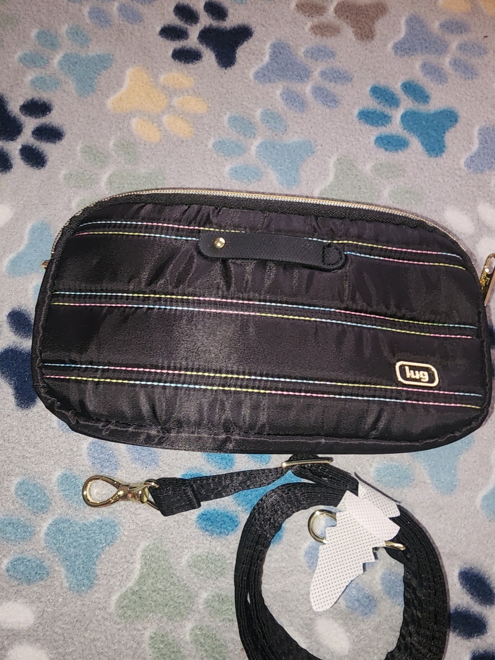 lug Black Crossbody Bag with Rainbow Stitching - Picture 6 of 7